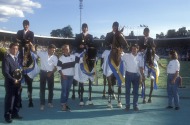 The World Equestrian Games, Stockholm, Sweden, 1990  Showjumping World Champions, the French team, Eric Navet, Pierre Durand, R