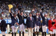 The World Equestrian Games, Jerez, Spain, 2002. The World Champions the FrenchTeamEric Lavallois, Reynald Angot, Giles Bertran