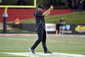 Media by Associated Press - Coastal Carolina coach Jamey Chadwell reacts to a call during the first half of the team's NCAA college football game against Arkansas State on Thursday, Oct. 7, 2021, in Jonesboro, Ark. (AP Photo/Michael Woods)